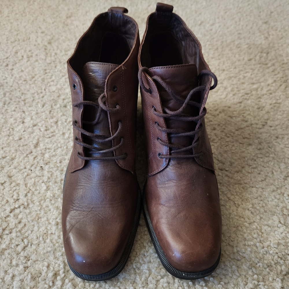 Women's Jane Debster Vintage Brown Leather Ankle Heeled Booties